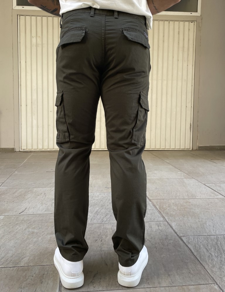 Ανδρικό cargo ίσιο χακί υφασμάτινο παντελόνι BO1682X φωτογραφία